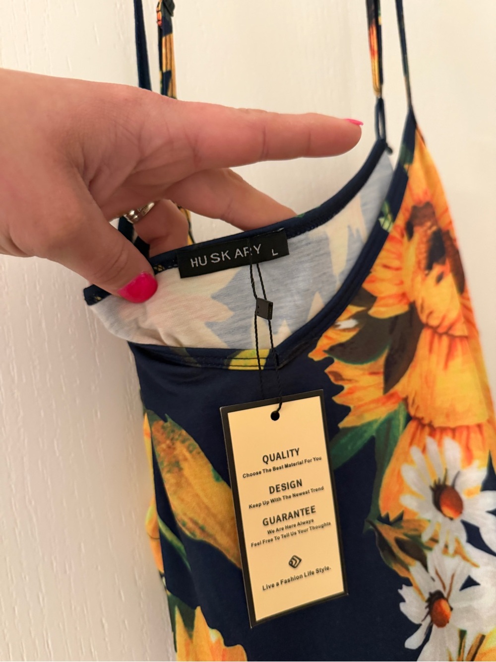 Sunflower Print Navy Maxi Dress - Strappy Summer Dress- Large - Picture 7 of 8